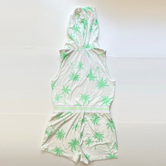 NEW Juicy Couture Hooded Sleeveless White Romper, Surf Green Palm Print, Size L - Picture 9 of 16